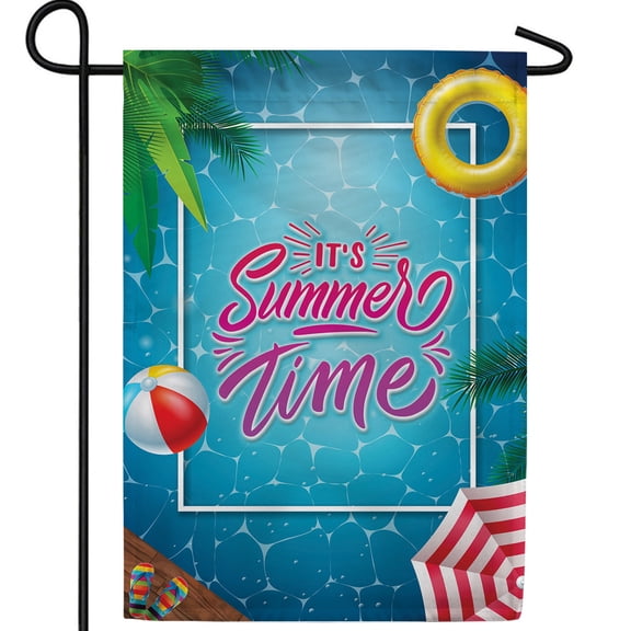 America Forever Everyone Into The Pool Garden Flag 12.5 x 18 inch Double Sided Swimming Pool Summer Time Float Ball Palm Leaves Tropical Summer Seasonal Outdoor Yard Decor