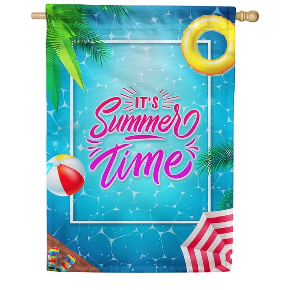 America Forever Everyone Into The Pool House Flag 28 x 40 inch Double Sided Swimming Pool Summer Time Float Ball Palm Leaves Tropical Summer Seasonal Outdoor Yard Decor