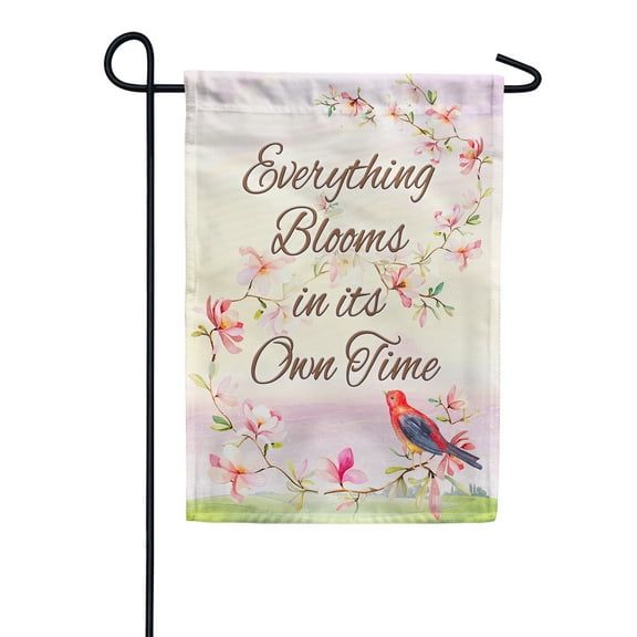 America Forever Everything Blooms in its own Time Inspirational Garden Flag 12.5 x 18 inch Positive Quote Double Sided Spring Summer Floral Seasonal Yard Outdoor Decorative Motivational Flag