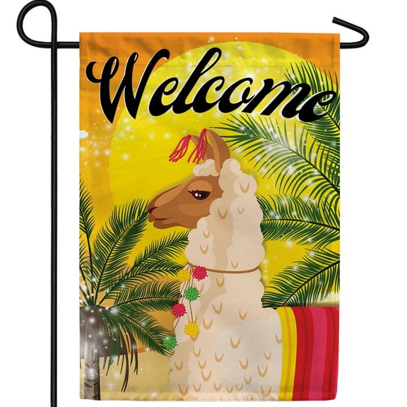 America Forever Exotic Llama Garden Flag, 12.5 x 18 inch Double Sided, Welcome Tropical Llama Palm, Summer Party Outdoor Decorative Flag