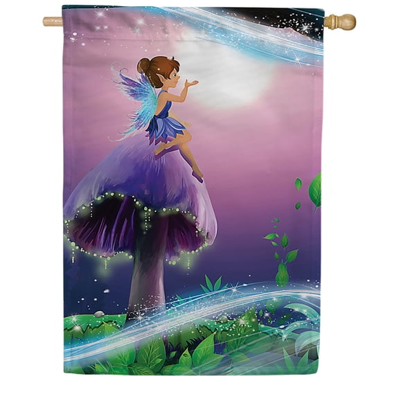 America Forever Fairy House Flag - Blue Fairy Dust - Magical Fantasy Mushroom Fairy Tales Spring Summer Seasonal Yard Outdoor Decorative Double Sided Flag - 28 x 40 Inch