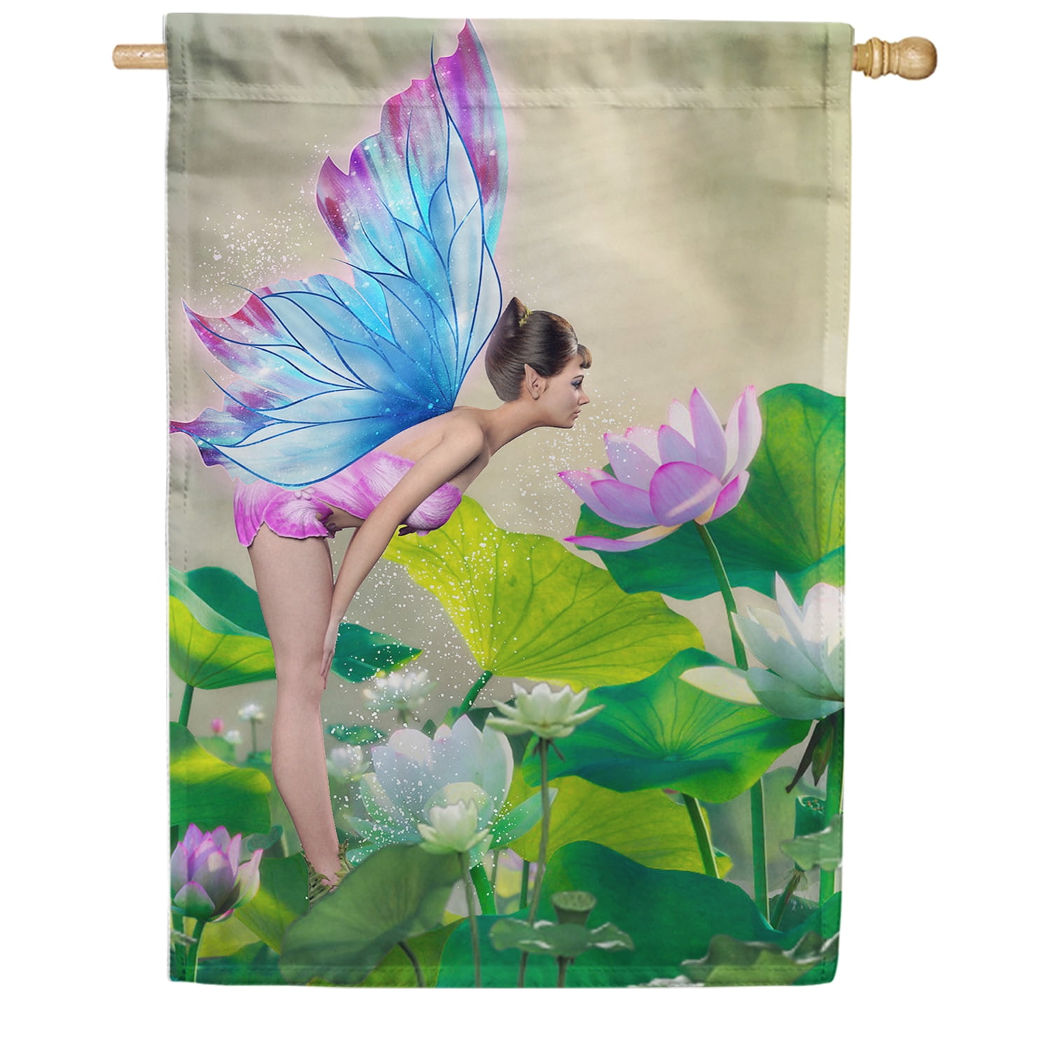 America Forever Fairy House Flag - Spreading Fairy Dust Lotus Pond - Magical Fantasy Fairy Tales Spring Summer Seasonal Yard Outdoor Decorative Double Sided Flag - 28 x 40 Inch