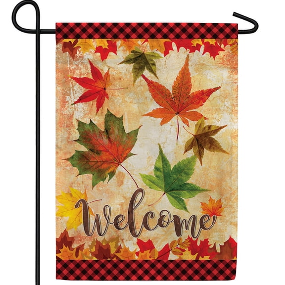 America Forever Fall Welcome Garden Flag, 12.5 x 18 inches Double Sided, Autumn Leaves Rustic Fall Flags, Maple Leaves Outdoor Seasonal Flags Decorative for Yard, Lawn, and Garden Decor
