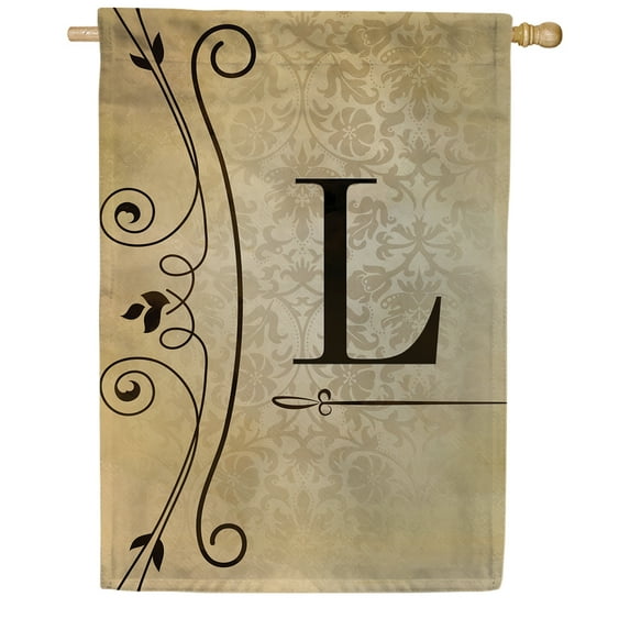 America Forever Fancy Scroll Monogram L House Flag, 28 x 40 inch Double Sided, Elegant Letter L Flag, Decorative Scroll Design, Personalized Initial Yard Art, Housewarming Gift