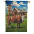 thumbnail image 1 of America Forever Farm Cow Red Barn Summer House Flag 28 x 40 inches American Country Life Farm Animal Bull Buffalo Double Sided Seasonal Yard Outdoor Decorative Rustic House Flag, 1 of 5