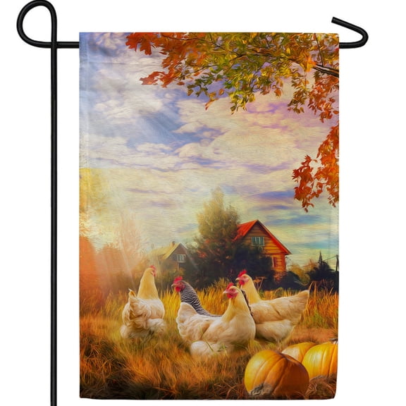 America Forever Farmhouse Chicken Garden Flag, 12.5 x 18 inches Double Sided, Pumpkin Farm Chickens Barn Animals, Autumn Chicken Flag, Fall Seasonal Outdoor Flags for Yard, Lawn, and Garden