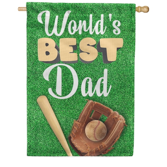 America Forever Father's Day House Flag - Best Dad Baseball - World's Best Dad - Happy Father's Day Love- 28 x 40 Inches - Seasonal Yard Outdoor Decorative Double Sided Flag
