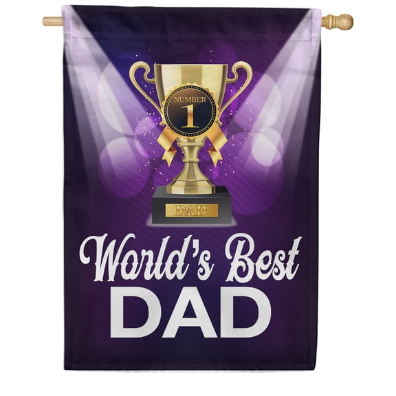 America Forever Father's Day House Flag - Trophy Dad - World's Best Dad - Happy Father's Day Love- 28 x 40 Inches - Seasonal Yard Outdoor Decorative Double Sided Flag