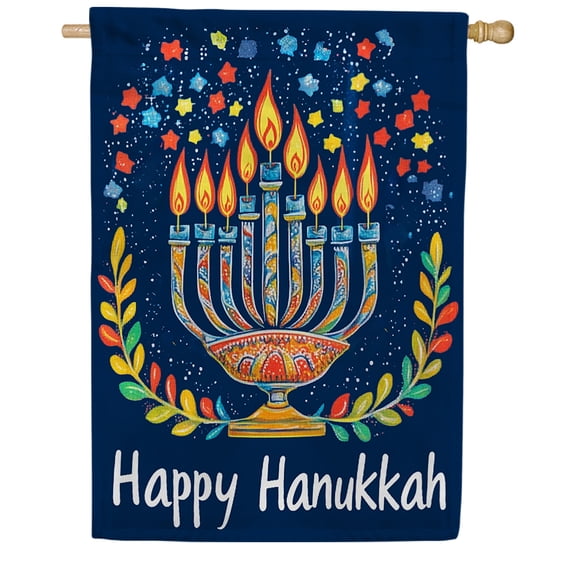 America Forever Festive Menorah Hanukkah House Flag, 28 x 40 inch Double Sided, Nine Candles Jewish Holiday Festival Lights Winter Chanukah Outdoor Yard Decoration Banner