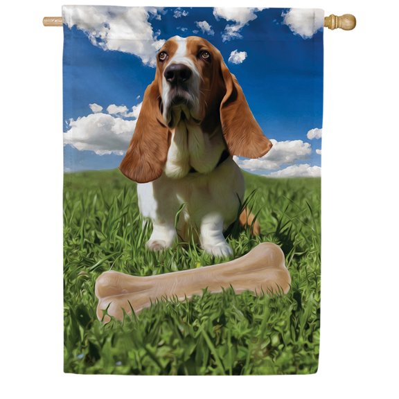 America Forever Finally Found My Bone House Flag, 28 x 40 inch Double Sided, Basset Hound Dog Bone Happy Quote, Pet Lover Outdoor Yard Decorative Flag