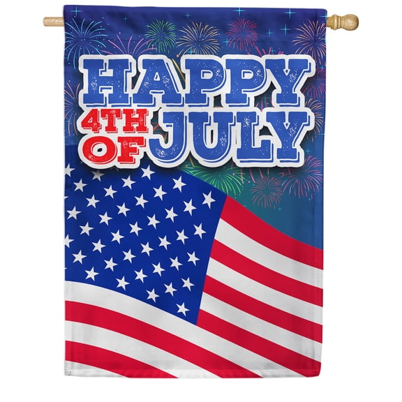 America Forever Fireworks And Flag House Flag 28 x 40 inch Double Sided Happy 4th of July American Flag Fireworks Independence Day Patriotic Outdoor Yard Decor