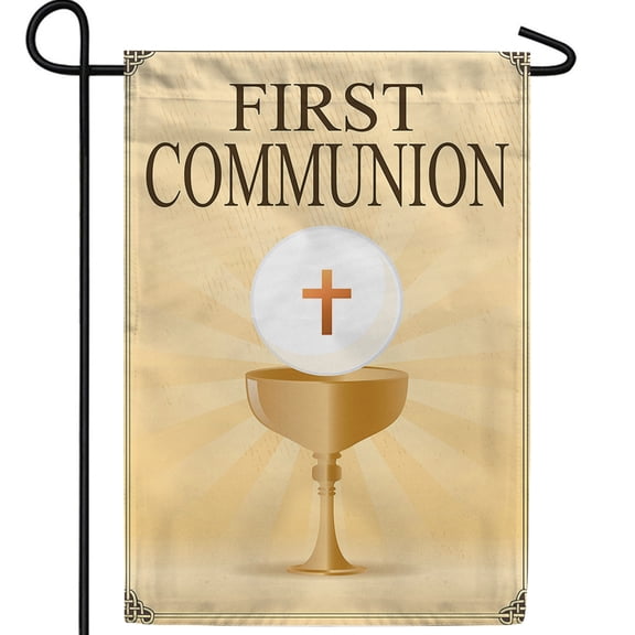 America Forever First Communion Garden Flag, 12.5 x 18 inch Double Sided, Religious Celebration Flag, Catholic Sacrament, Holy Eucharist, Christian Faith Yard Decor