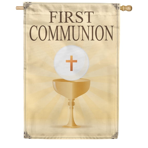 America Forever First Communion Double Sided House Flag, 28 x 40 inch, Church Chalice Bread Religious, Meaningful Milestone Celebration Outdoor Banner