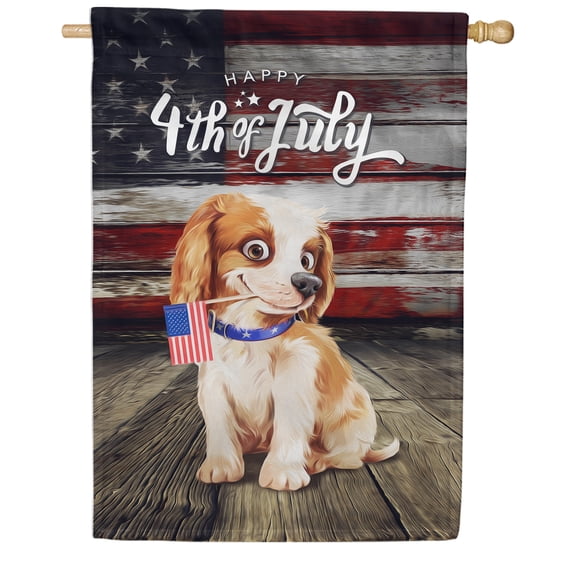 America Forever Flag Waving Puppy House Flag 28 x 40 inch Double Sided Happy 4th of July Dog American Flag Rustic Wood Patriotic Outdoor Yard Decor