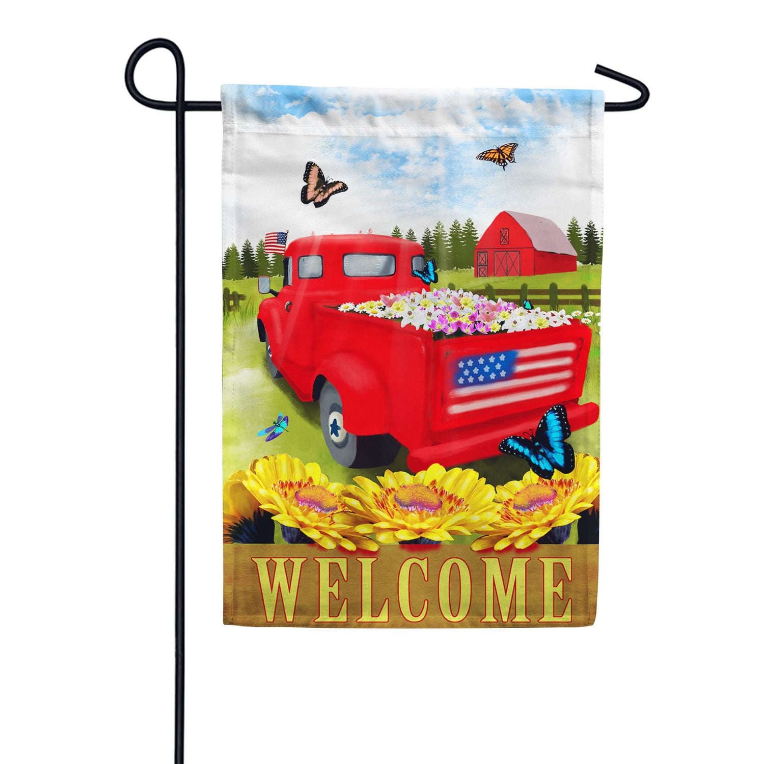 Patriotic Red Truck Floral Welcome Garden Flag, 12.5" x 18" Polyester