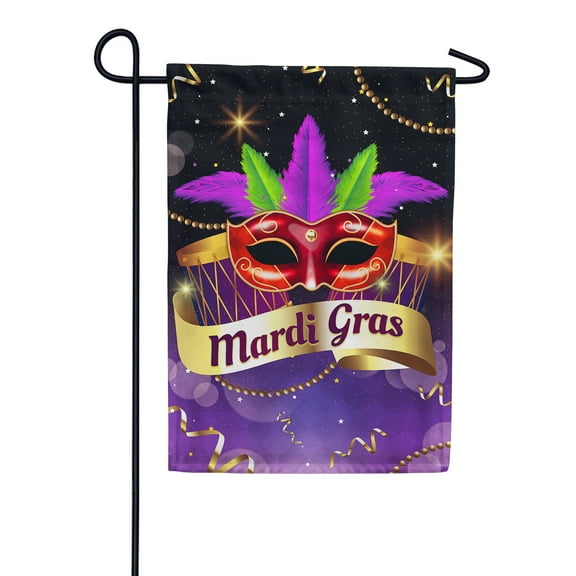 America Forever Flags Beat The Drums It's Mardi Gras, Mardi Gras Garden Flag, Masquerade Masks Fleur De Lis Carnival 12.5 x 18 Inch Double Sided Seasonal Yard Outdoor Holiday Decorative Flag