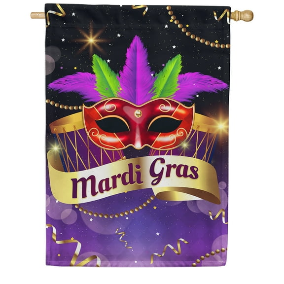 America Forever Flags Beat The Drums! It's Mardi Gras, Mardi Gras House Flag, Masquerade Masks Fleur De Lis Carnival 28 x 40 Inch Double Sided Seasonal Yard Outdoor Holiday Decorative Flag