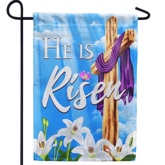 America Forever Flags Double Sided Garden Flag - He is Risen Sky and Lilies - 12.5" x 18", Easter Spring Seasonal Yard Outdoor Decor Flags, USA