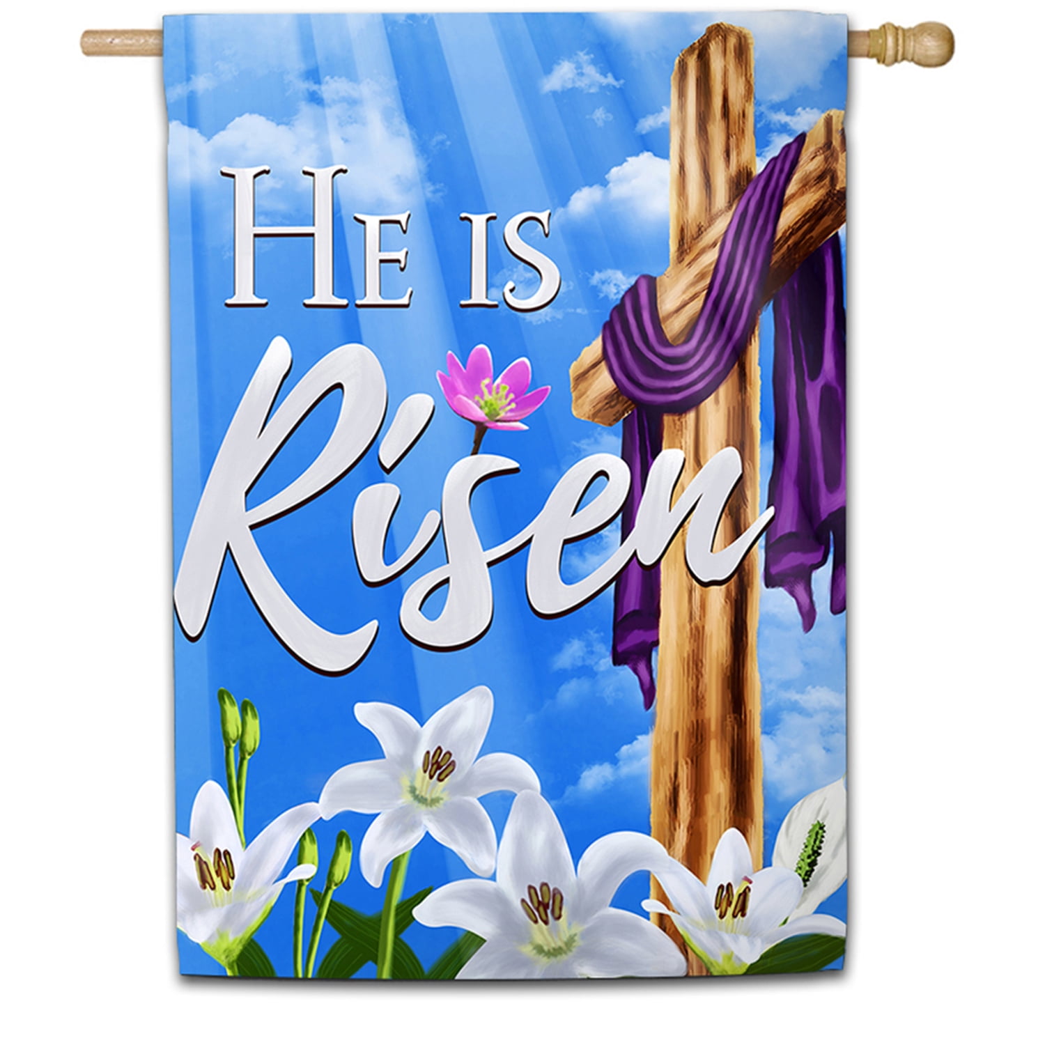 America Forever Flags Double Sided House Flag - He is Risen Sky and Lilies - 28" x 40", Easter Spring Seasonal Yard Outdoor Decor Flags, USA