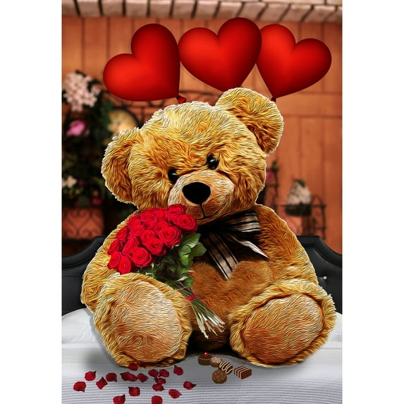 America Forever Flags Double Sided House Flag - Tender Loving Teddy - 28 x 40 Inches, Happy Valentine's Day Love Hearts House Flag, Seasonal Yard Outdoor Holiday Decorative Flag