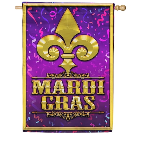 America Forever Flags Festive Fleur De Lis, Mardi Gras House Flag, Masquerade Masks Fleur De Lis Carnival 28 x 40 Inch Double Sided Seasonal Yard Outdoor Holiday Decorative Flag