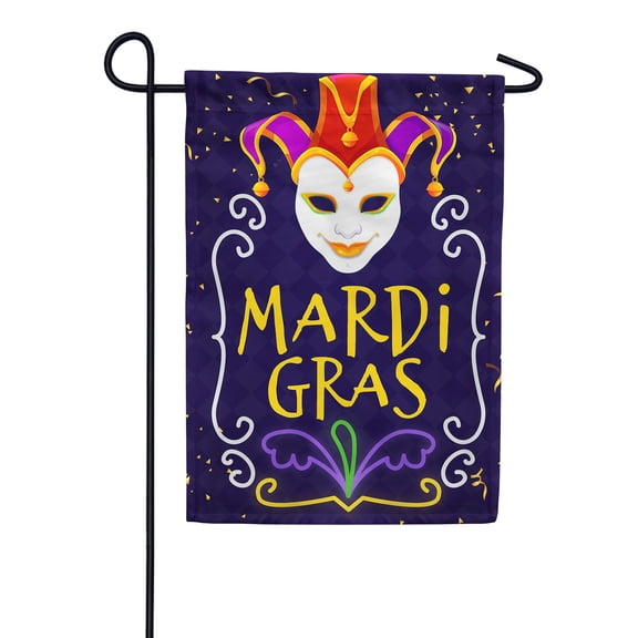 America Forever Flags Mardi Gras Jester, Mardi Gras Garden Flag, Masquerade Masks Fleur De Lis Carnival 12.5 x 18 Inch Double Sided Seasonal Yard Outdoor Holiday Decorative Flag