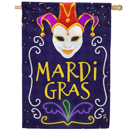 America Forever Flags Mardi Gras Jester, Mardi Gras House Flag, Masquerade Masks Fleur De Lis Carnival 28 x 40 Inch Double Sided Seasonal Yard Outdoor Holiday Decorative Flag