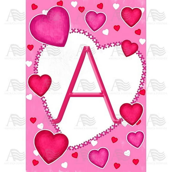 America Forever Flags Monogram Letter A House Flag - Happy Valentine's Day - 28 x 40 Inches, Holiday Love Hearts Valentine House Flag, Seasonal Yard Outdoor Decorative Double Sided Flag