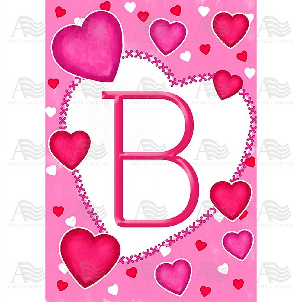 America Forever Flags Monogram Letter B House Flag - Happy Valentine's Day - 28 x 40 Inches, Holiday Love Hearts Valentine House Flag, Seasonal Yard Outdoor Decorative Double Sided Flag