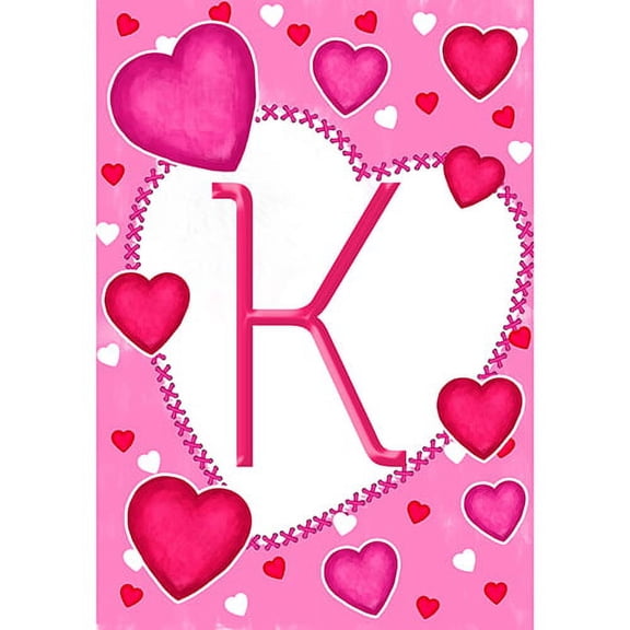 America Forever Flags Monogram Letter K Garden Flag - Happy Valentine's Day - 12.5 x 18 Inches, Holiday Love Hearts Valentine Flag, Seasonal Yard Outdoor Decorative Double Sided Flag