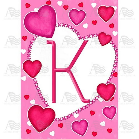 America Forever Flags Monogram Letter K House Flag - Happy Valentine's Day - 28 x 40 Inches, Holiday Love Hearts Valentine House Flag, Seasonal Yard Outdoor Decorative Double Sided Flag