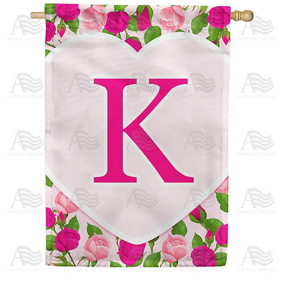 America Forever Flags Monogram Letter K House Flag - Pink Roses - 28 x 40 Inches, Happy Valentine's Day Pink Roses Love Heart Double Sided Flag, Seasonal Yard Outdoor Holiday Decor