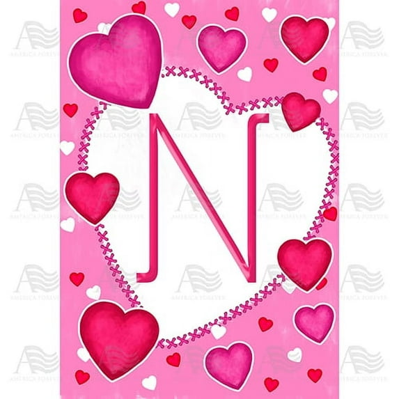 America Forever Flags Monogram Letter N House Flag - Happy Valentine's Day - 28 x 40 Inches, Holiday Love Hearts Valentine House Flag, Seasonal Yard Outdoor Decorative Double Sided Flag