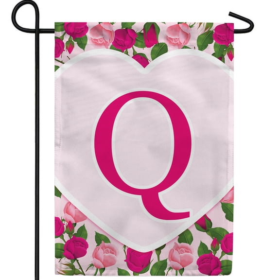 America Forever Flags Monogram Letter Q Garden Flag - Pink Roses - 12.5 x 18 Inches, Happy Valentine's Day Pink Roses Love Heart Double Sided Flag, Seasonal Yard Outdoor Holiday Dcor
