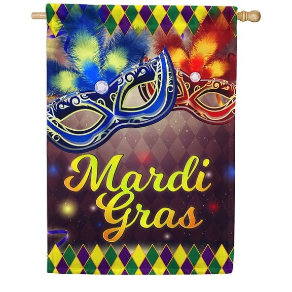 America Forever Flags Party In New Orleans, Mardi Gras House Flag, Masquerade Masks Fleur De Lis Carnival 28 x 40 Inch Double Sided Seasonal Yard Outdoor Holiday Decorative Flag