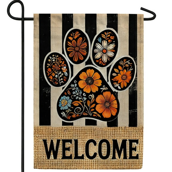 America Forever Floral Paw Print Welcome Garden Flag, 12.5 x 18 inch Double Sided, Paws Yard Decor, Animal Lovers Gift Ideas, Purr Pets Outdoor Decorative for Lawn and Garden Dcor