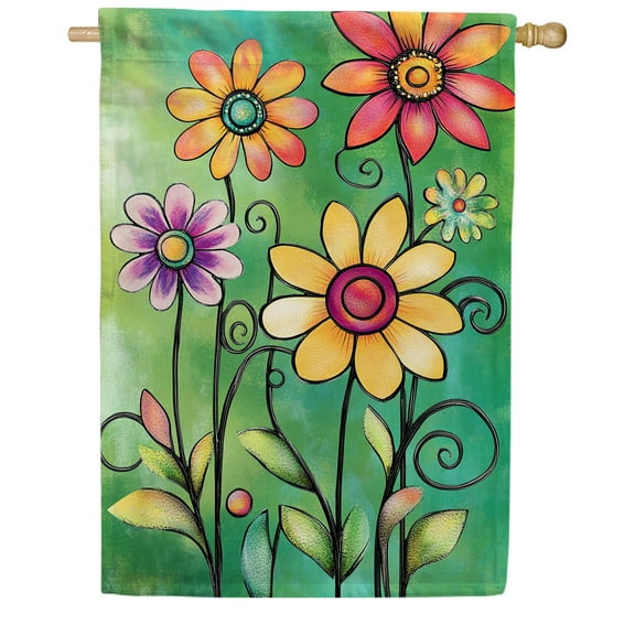 America Forever Folk Art Flower House Flag, 28 x 40 inch Double Sided, Whimsical Folk Art Flowers Colorful, Spring Summer Art Garden Flower, Decorative Art Flag
