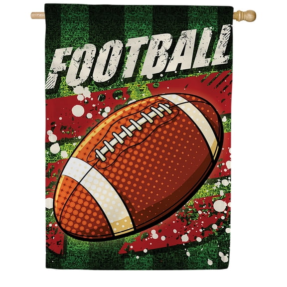 America Forever Football Fever House Flag, 28 x 40 inch Double Sided, Sports Banner, Paint Splatter Ball Vibrant Colors Outdoor Decor, Game Day Yard Flag
