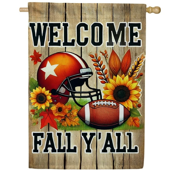 America Forever Football Welcome Fall All House Flag, 28 x 40 inches Double Sided, Football and Sunflower, Rustic Autumn Outdoor Yard Flag Decor Seasonal Flags for Lawn