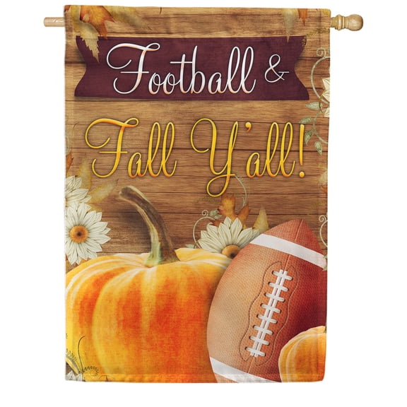 America Forever Football Yall House Flag, 28 x 40 inches Double Sided, Fall Football Garden Flags, Pumpkins Flag, Autumn Outdoor Seasonal Flags for Yard, Lawn, Garden Decor