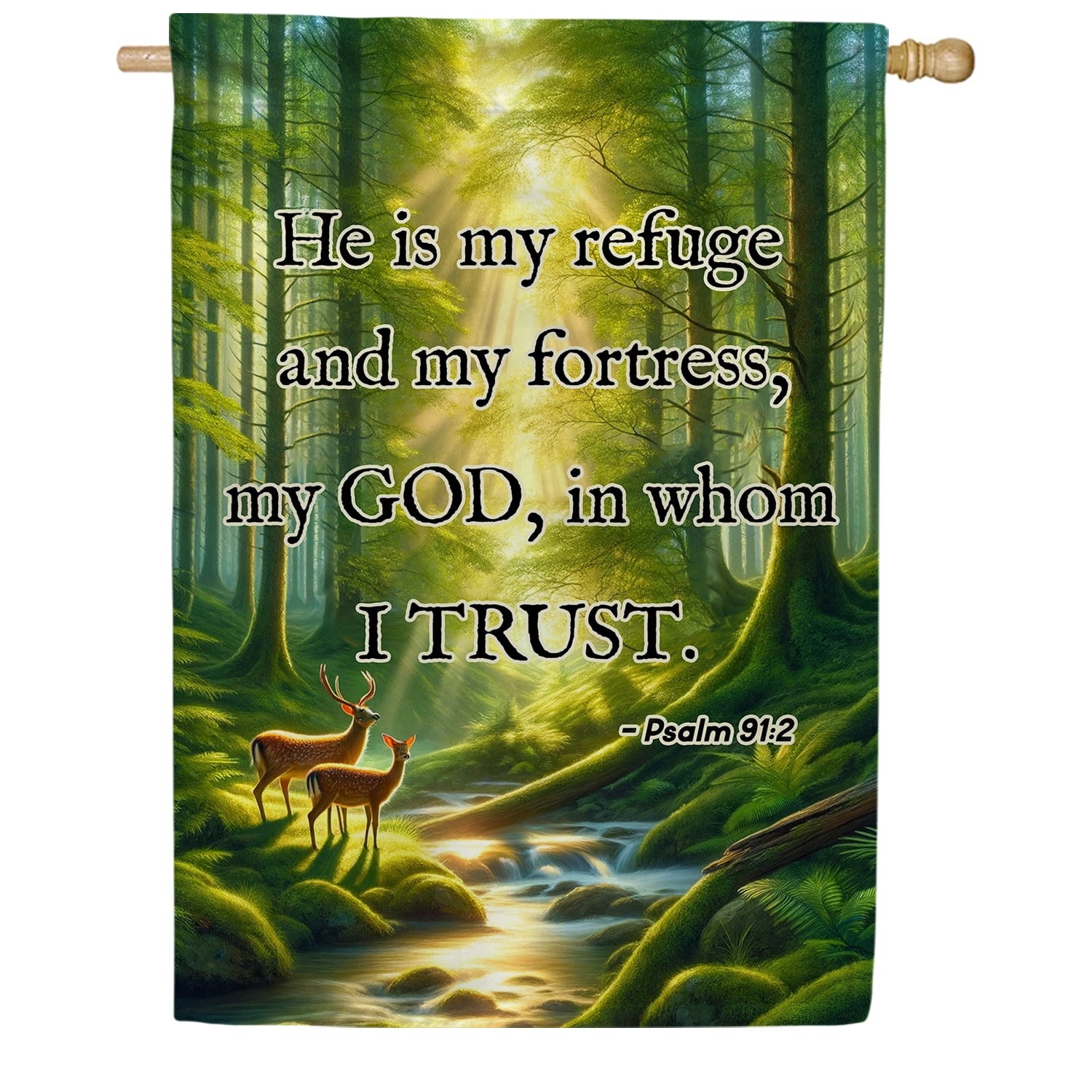 America Forever Forest Refuge Scripture House Flag, 28 x 40 inch Double Sided, Psalm Forest Banner, Religious Nature Decor, Biblical Woodland Flag