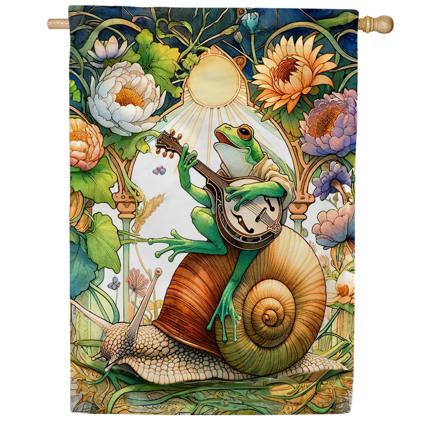 America Forever Funny Frog House Flag, 28x40 inch Double Sided, Snail Flower Seasonal Home Decor Animal Welcome Spring Summer Yard Flags for Outdoor Patio Lawn Party Decorations