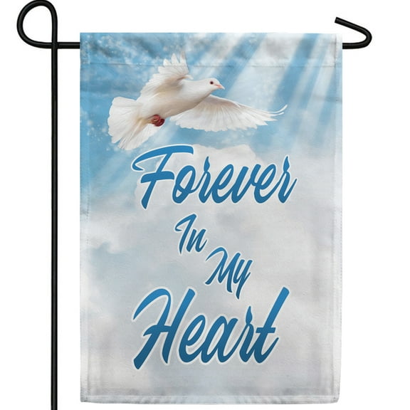 America Forever Garden Flag - Forever In My Heart, Cemetery Memorial Religious Bereavement Double Sided 12.5" x 18" Decor, Seasonal Yard Outdoor Decorative Flag