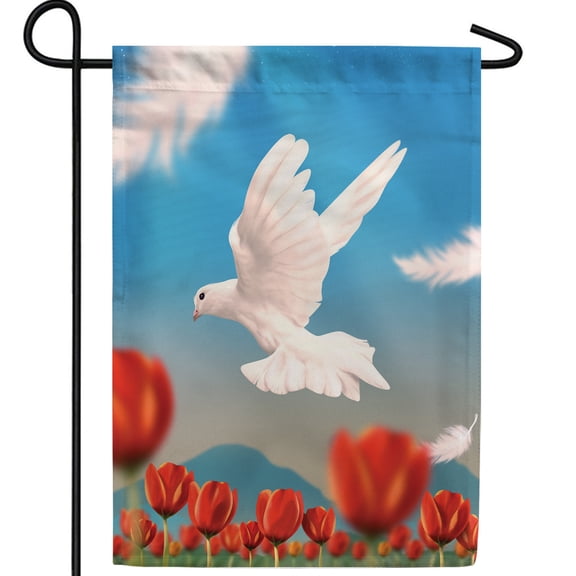America Forever Garden Flag - On The Wings Of A Snow White Dove, Cemetery Memorial Religious Bereavement Double Sided 12.5" x 18" Decor, Seasonal Yard Outdoor Decorative Flag