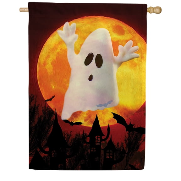 America Forever Ghost Halloween House Flag Double Sided Vertical 28 x 40 inches for Outdoor, Yard, Porch, Fall Season, Halloween Boo House Flag