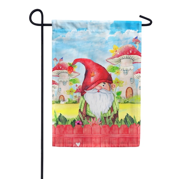 America Forever Gnome Garden Flag - USA Patriotic Gnome Mushroom Home - Spring Summer Seasonal Yard Outdoor Decorative Double Sided Flag - 12.5 x 18 Inch