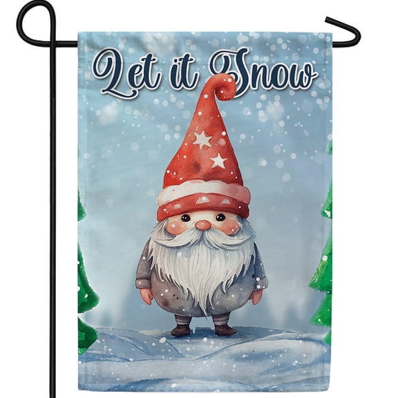 America Forever Gnome Snow Request Garden Flag, 12.5 x 18 inch Double Sided, Let It Snow Winter Gnome Banner, Snowy Landscape Seasonal Outdoor Yard Decoration, Holiday Gnome Flag