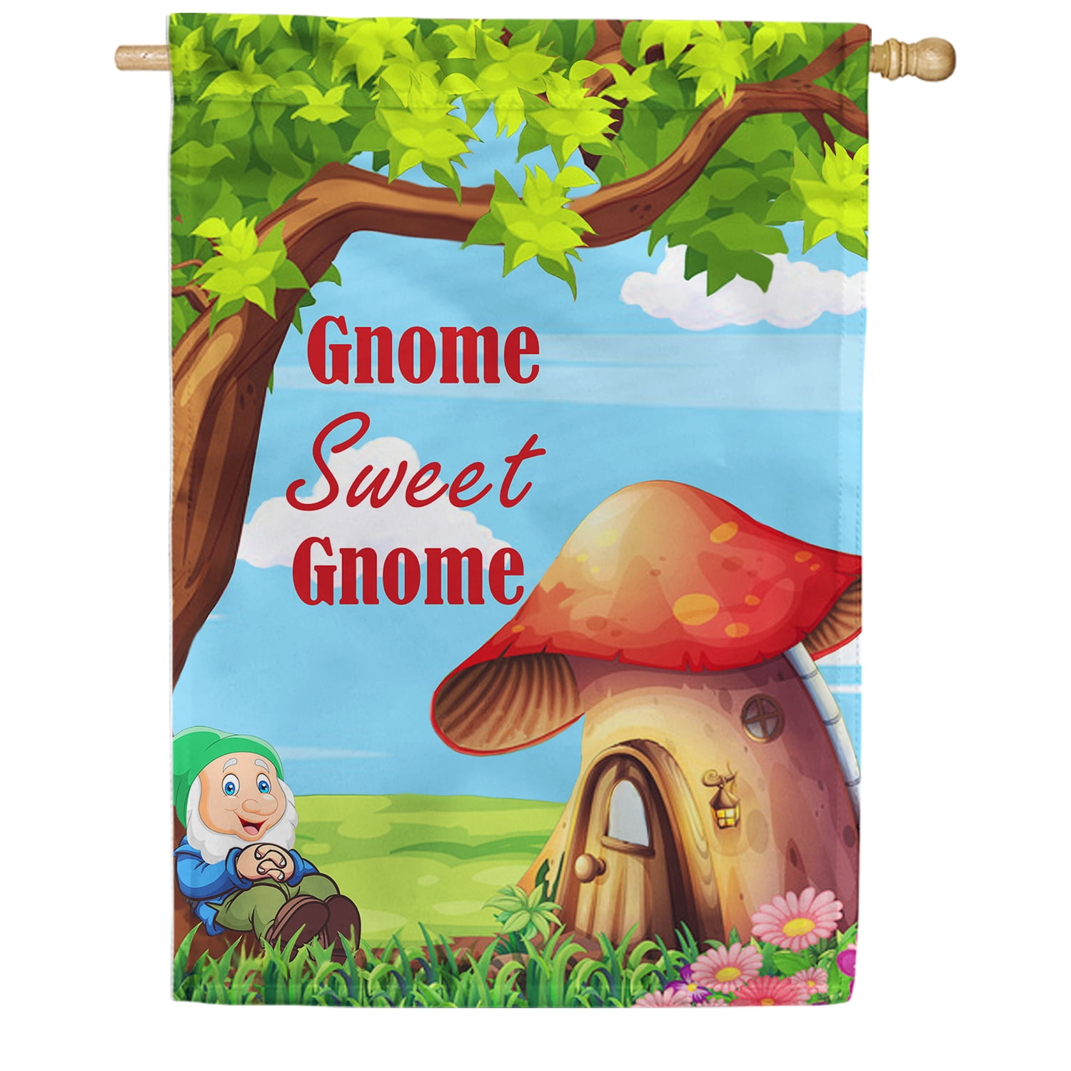 America Forever Gnome Sweet Gnome House Flag - Gnome Mushroom Home - Spring Summer Seasonal Yard Outdoor Decorative Double Sided Flag - 28 x 40 Inch