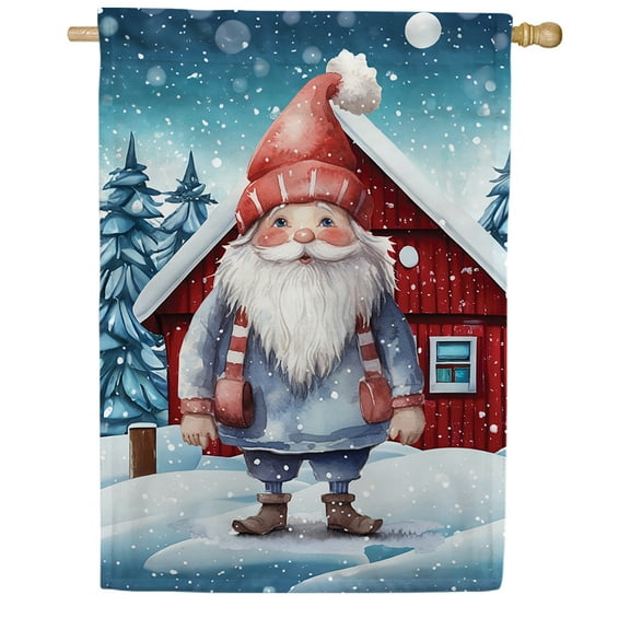 America Forever Gnome Winter Chalet House Flag, 28 x 40 inch Double Sided, Snow Barn Country Scene, Seasonal Outdoor Banner, Yard Decoration, Cold Weather Farmhouse Holiday