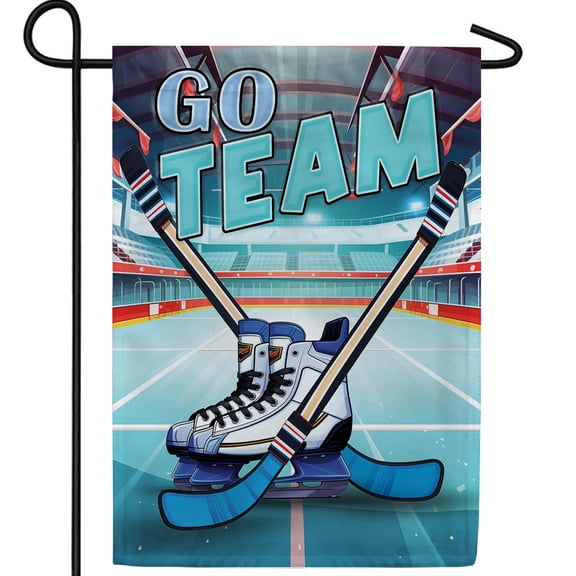 America Forever Go Team Hockey Garden Flag, 12.5 x 18 inch Double Sided, Ice Hockey Face Off Banner, Winter Sports Decor, Outdoor Yard Team Spirit Flag